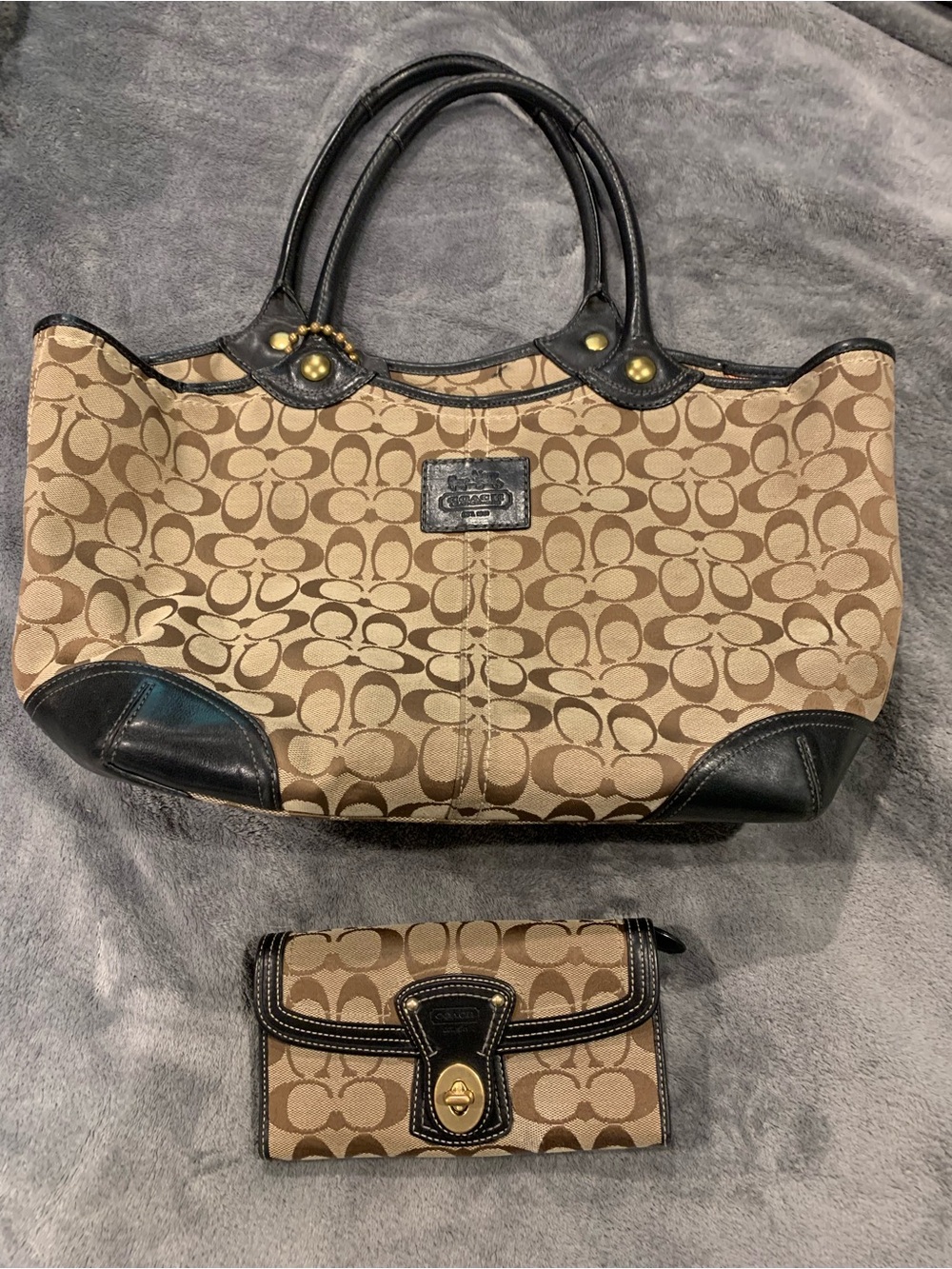 Coach monogram tote and clasp wallet